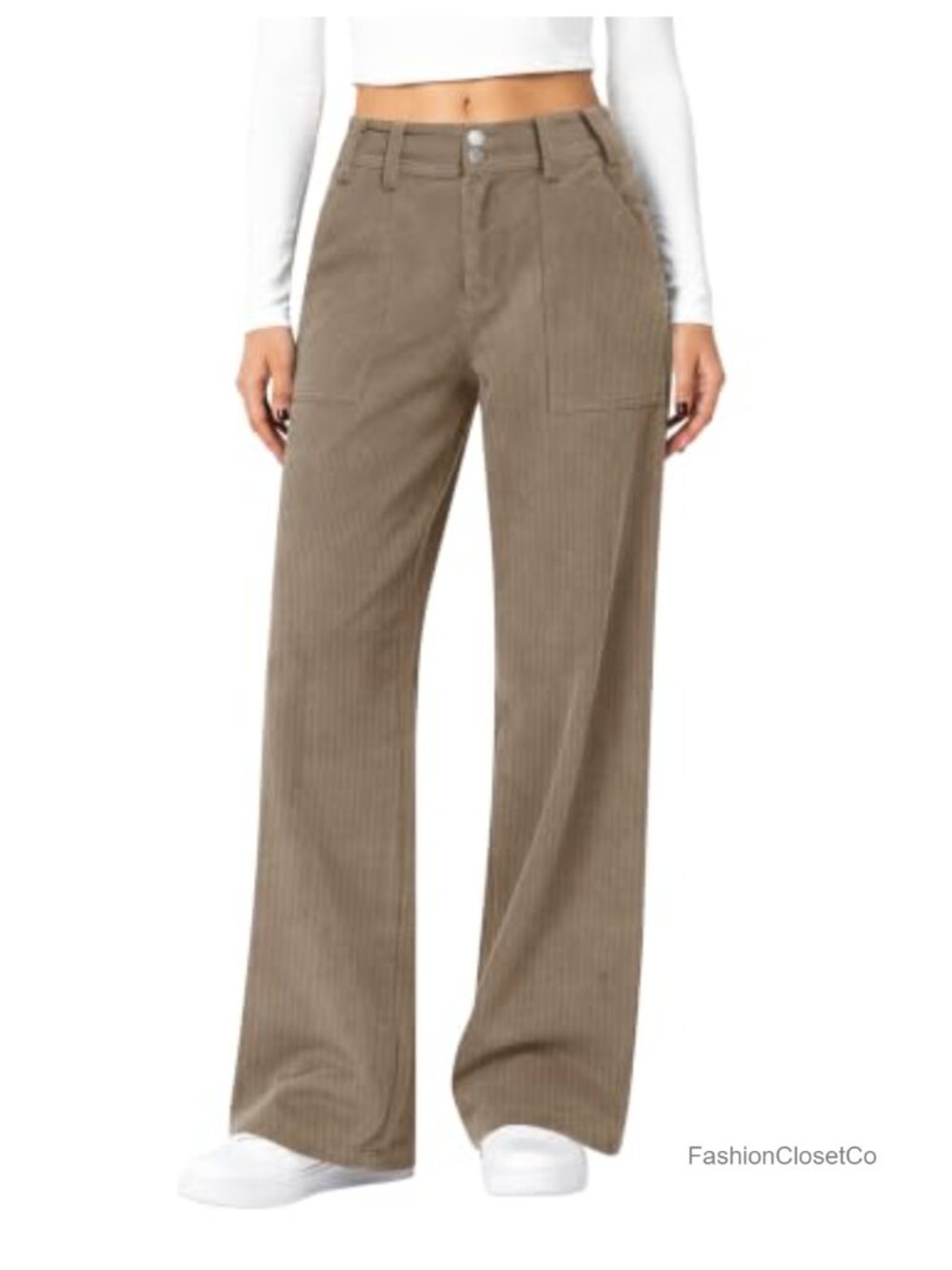 Women's Corduroy Pants Wide Leg Mid Rise Casual Fall Winter Full Length